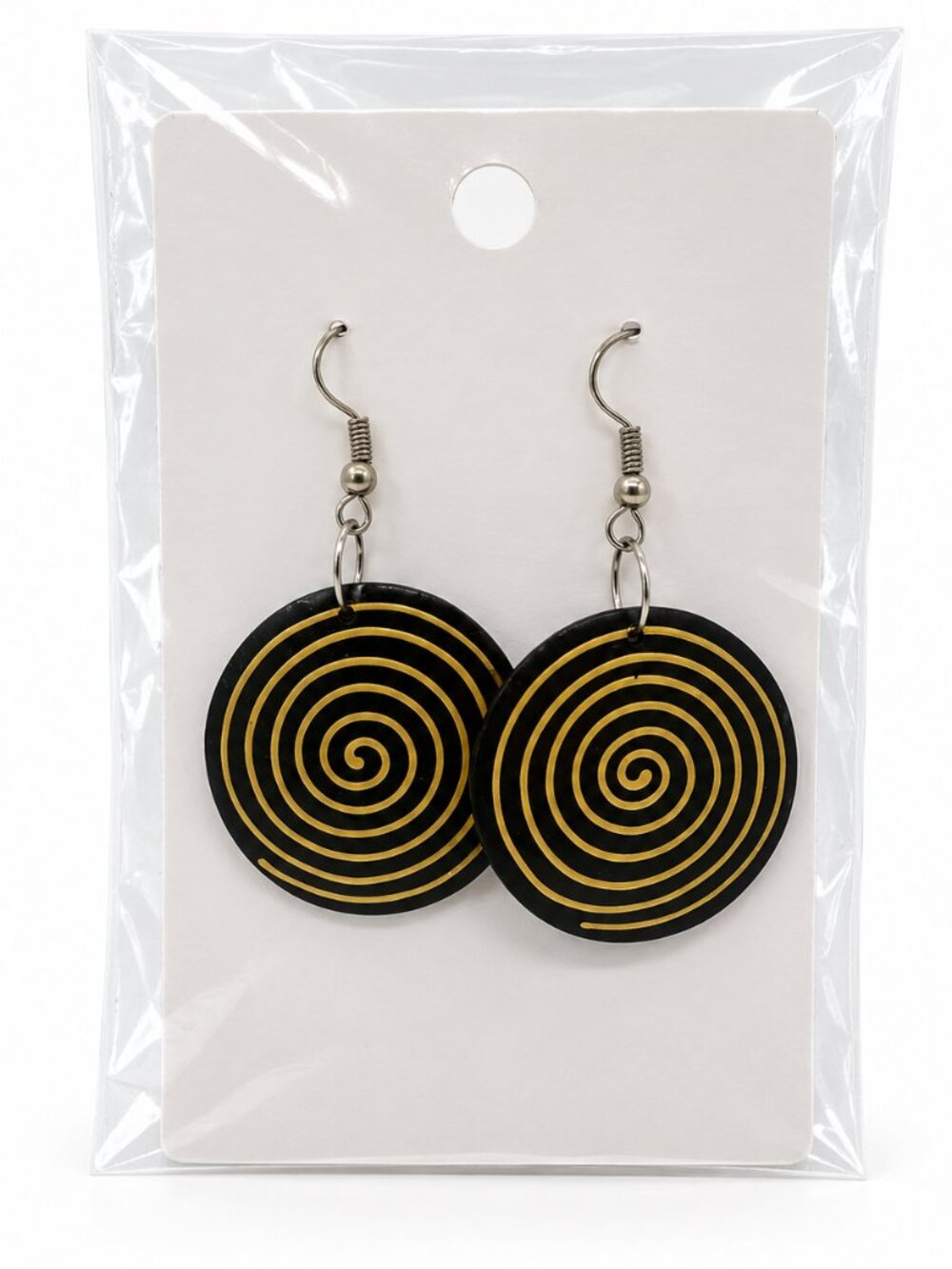 NWT Black & Gold Spiral Round Dangle Earrings